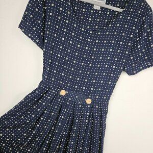 VINTAGE LONG DRESS Womens 14 Pockets Rayon Geometric 80s 90s Maxi SHORT SLEEVES